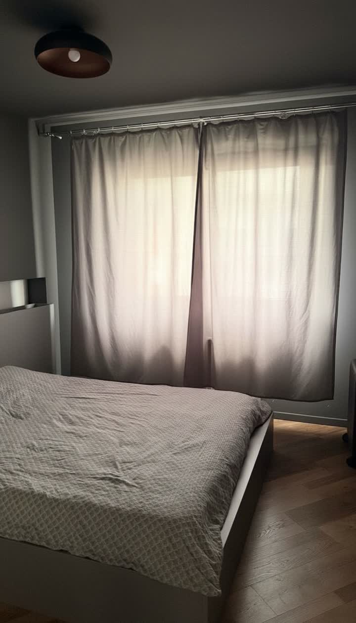 Dormitorul, aceeași poză după corecția de lumină, claritate și culoare